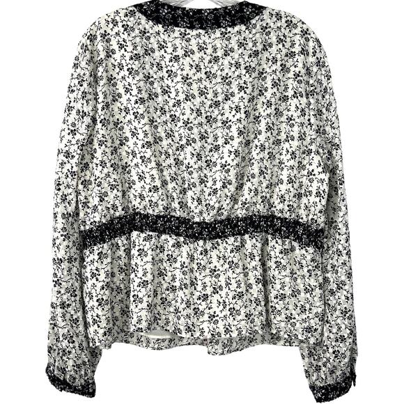 Madewell Women's Peplum Blouse Black and White Ditsy Floral Print Airy Size XL - Picture 2 of 16